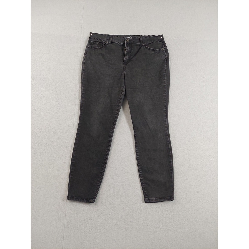 Terra & Sky Women Jean 14W Black Denim Skinny High Rise Stretch Dark Wash Casual
